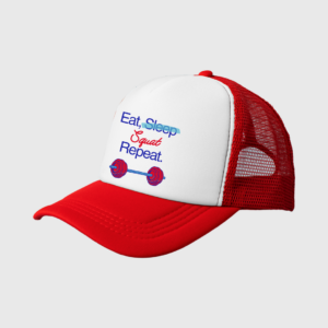 Red trucker hat Eat, sleep, squat, repeat